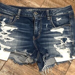 American Eagle Outfitters Blue Distressed Jean Shorts 14